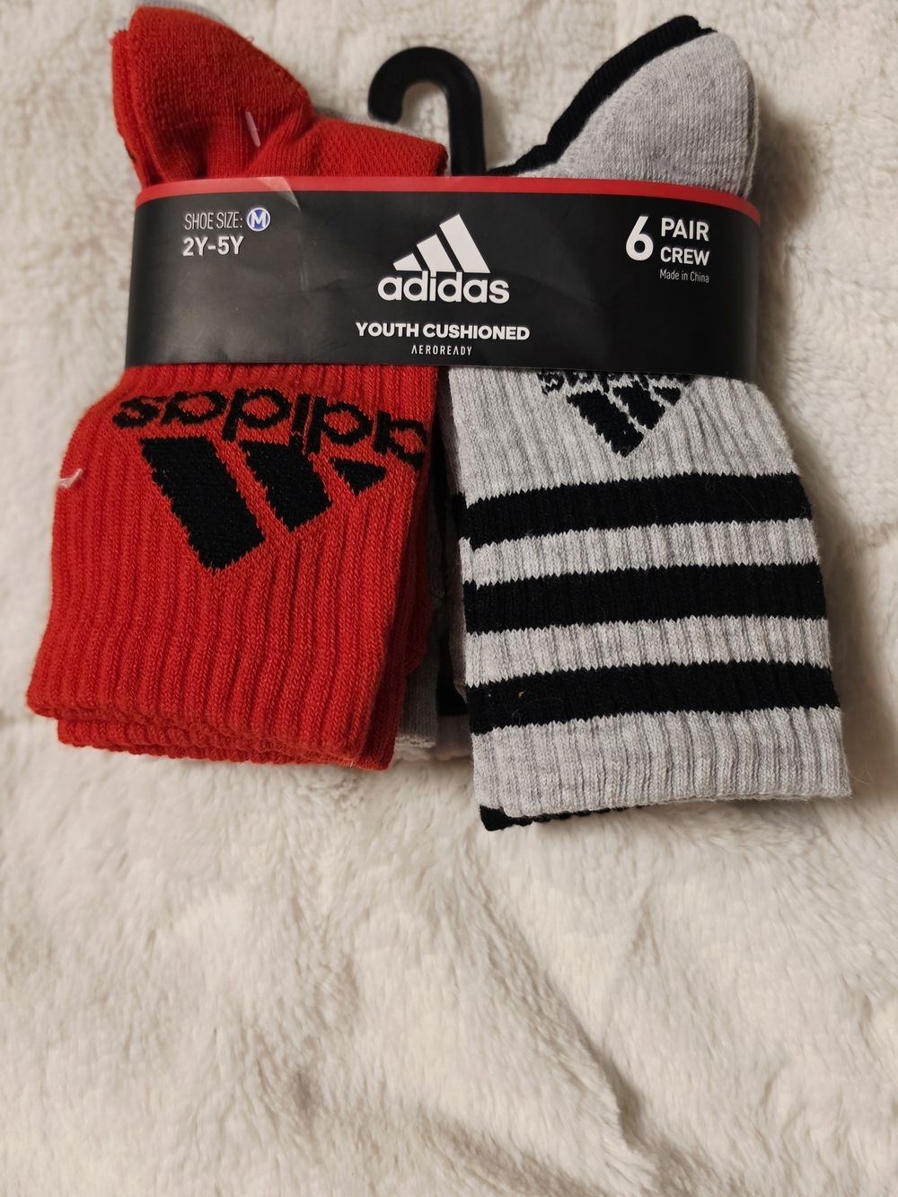 adidas Youth Cushioned Crew Socks - Red & Gray (6 Pack)